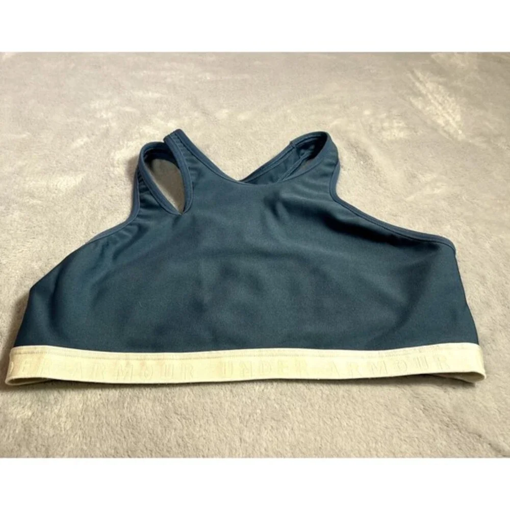 Under Armour Sports Bra‎ Womens M Blue High Neck Cutout Racerback Athletic Gym